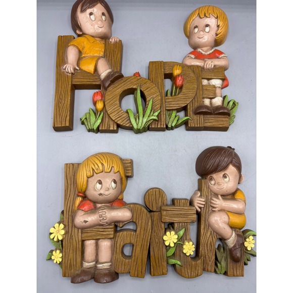 Vtg 1976 Burwood Hope Faith Wall Decor Plaques Set - Picture 1 of 7